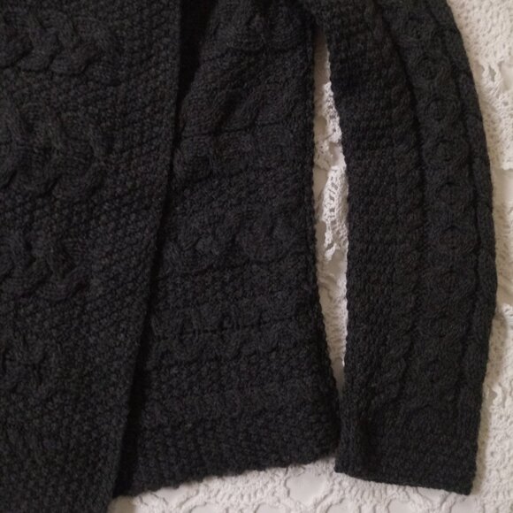 Aran Crafts Cardigan Sweater 100% Merino Wool Gray Cable Knit Heavy Medium Women - Picture 4 of 10